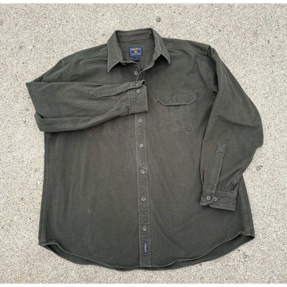 VTG Woolrich Shirt Jacket Shacket Men's 2XLT Green Chamois Button Up Outdoor USA